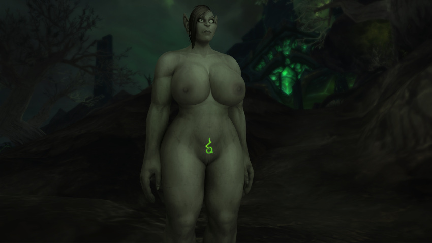 female golem kaelatheelf kaelscorner orc orc_female outdoors posing solo_female statue voluptuous warcraft world_of_warcraft