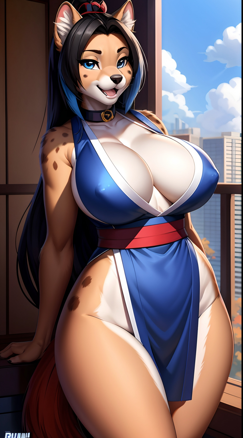 ai_generated anthro big_ass big_breasts fatal_fury female furry furry_breasts furry_female hyena hyenaloverai king_of_fighters mai_shiranui mai_shiranui_furry