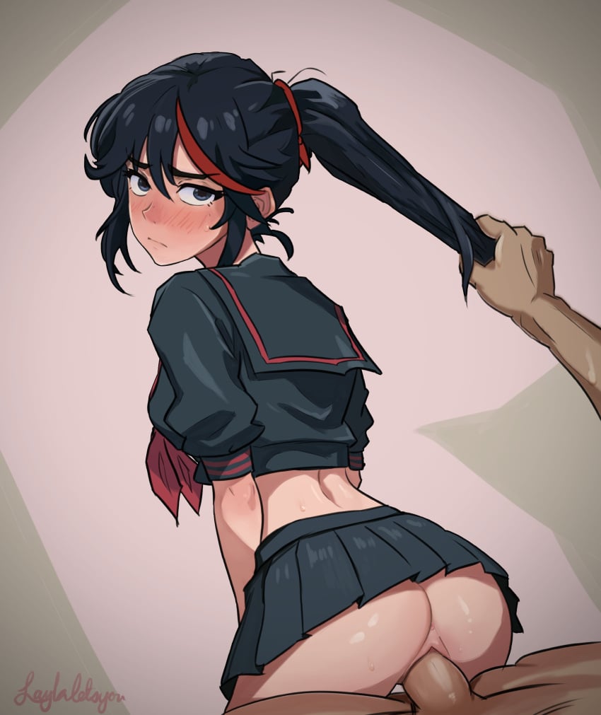 1boy 1boy1girl 1girls absurd_res absurd_resolution absurdres anime anime_style black_hair clothed clothed_female clothed_sex clothing dark_hair doggy_style female female_focus female_penetrated fucked_from_behind fucked_into_submission grabbing grabbing_hair hair_grab hair_pull kill_la_kill laylaletsyou long_hair looking_at_viewer male male_penetrating male_penetrating_female matoi_ryuuko miniskirt no_bra no_panties penise ponytail ponytail_hold senketsu sex sex_from_behind short_hair skirt skirt_lift skirt_up teenage_girl teenager vaginal_penetration