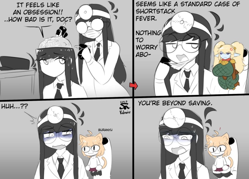 brain comic doctor gray_background league_of_legends melty_blood neco-arc poppy shocked_expression shocked_eyes shortstack thick_thighs tsukihime yordle