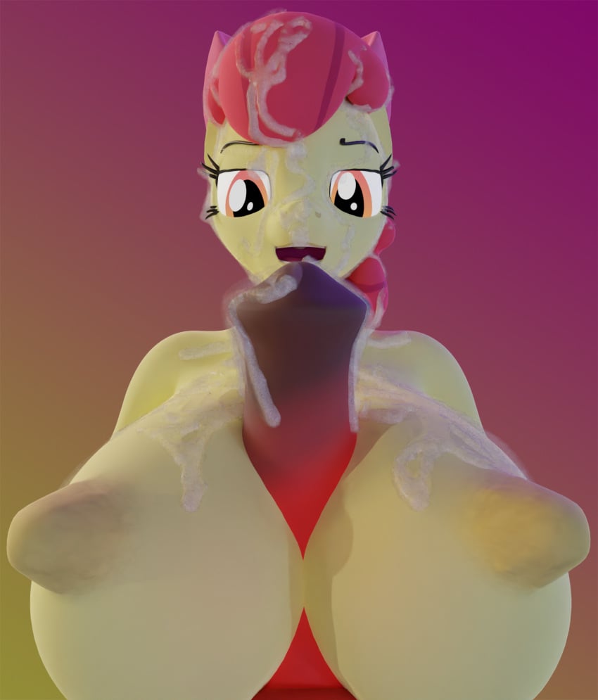 aged_up animal_genitalia animal_penis anthro apple_bloom_(mlp) areola big_macintosh_(mlp) blender cum cum_on_breasts cum_on_face earth_pony equid equine equine_genitalia equine_penis eyelashes female friendship_is_magic hair_ribbon hasbro horse kamimation lips male mammal my_little_pony nipples orange_eyes penis pony red_hair ribbons smile teeth yellow_body yellow_skin