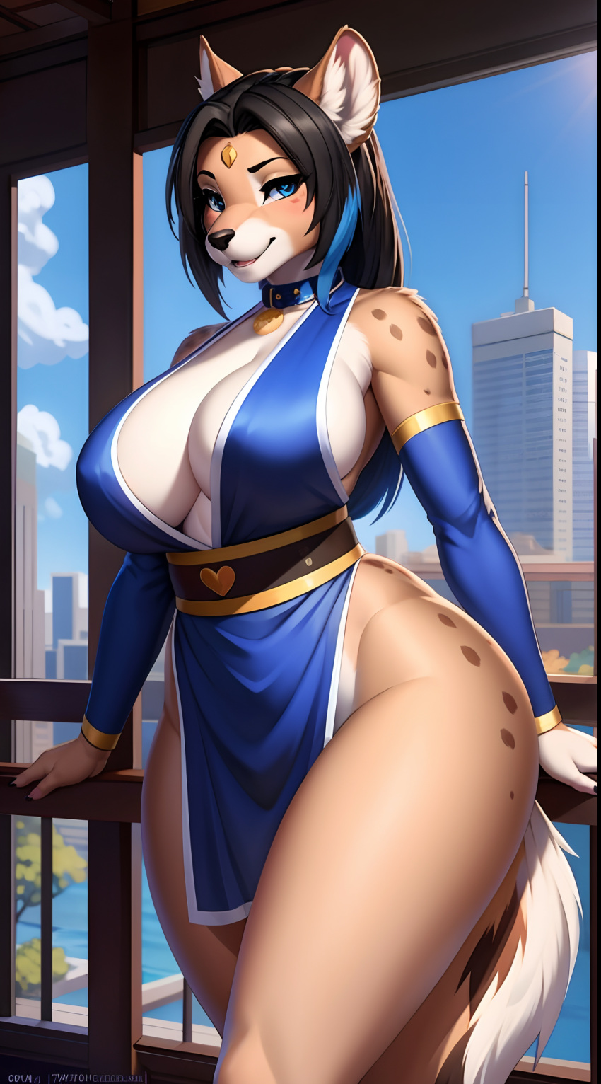 ai_generated anthro big_ass big_breasts fatal_fury female furry furry_breasts furry_female hyena hyenaloverai king_of_fighters mai_shiranui mai_shiranui_furry