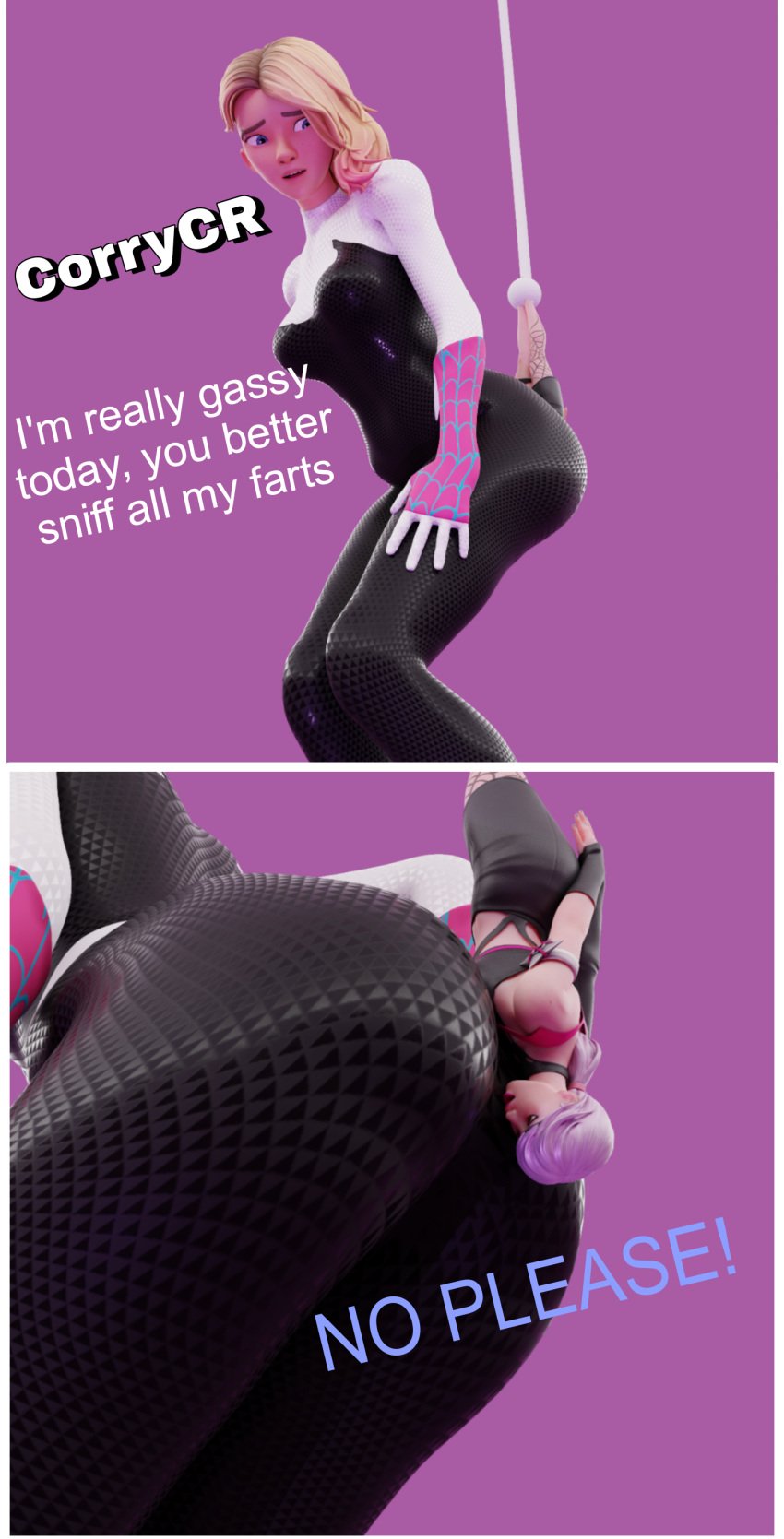 3d corrycr dominant_female fart fart_fetish farting farting_in_face fortnite giantess gwen_stacy marvel sabina_(fortnite) smelly sniffing sniffing_ass spider spider-gwen spider-man_(series) stinky torture