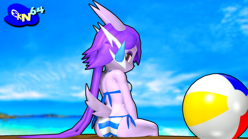 anthro aquatic_dragon beach bikini dragon female female_protagonist freedom_planet freedom_planet_2 looking_at_viewer looking_back_at_viewer sash_lilac seanklaskyn64 video_games water_dragon