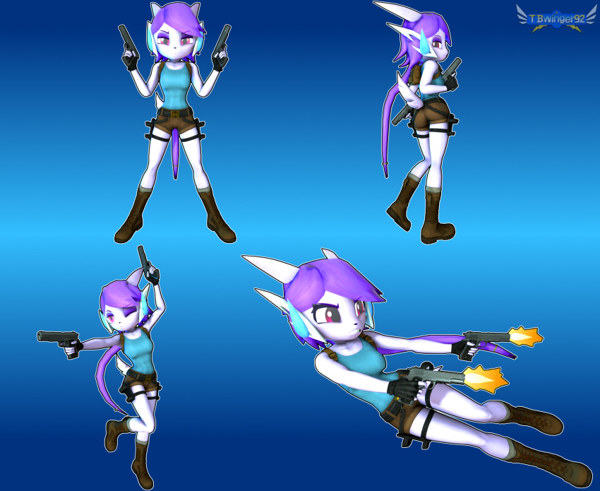 anthro aquatic_dragon cosplay dragon female female_protagonist freedom_planet freedom_planet_2 half-closed_eyes lara_croft_(cosplay) looking_at_viewer looking_back_at_viewer sash_lilac tbwinger92 tomb_raider video_games water_dragon wink