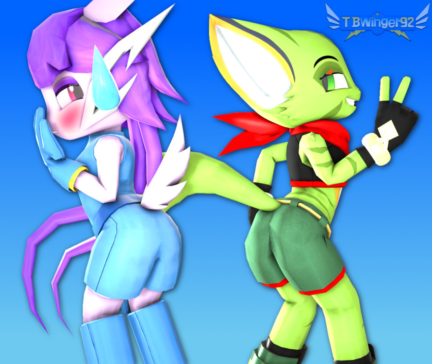 anthro aquatic_dragon carol_tea dragon feline freedom_planet freedom_planet_2 looking_at_another looking_at_partner sash_lilac tbwinger92 video_games water_dragon wildcat