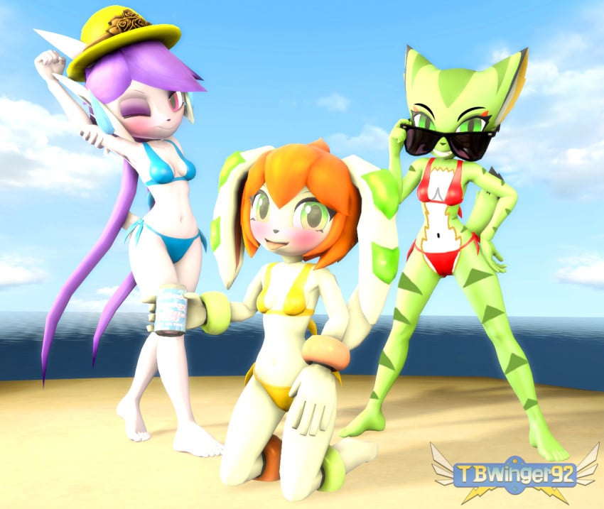 anthro aquatic_dragon beach bikini canine carol_tea dragon feline female female_protagonist freedom_planet freedom_planet_2 looking_at_viewer milla_basset sash_lilac tbwinger92 video_games water_dragon wildcat winking_at_viewer