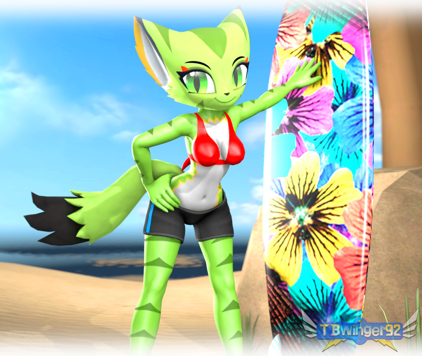 anthro beach bikini carol_tea feline female female_protagonist freedom_planet freedom_planet_2 looking_at_viewer tbwinger92 wildcat