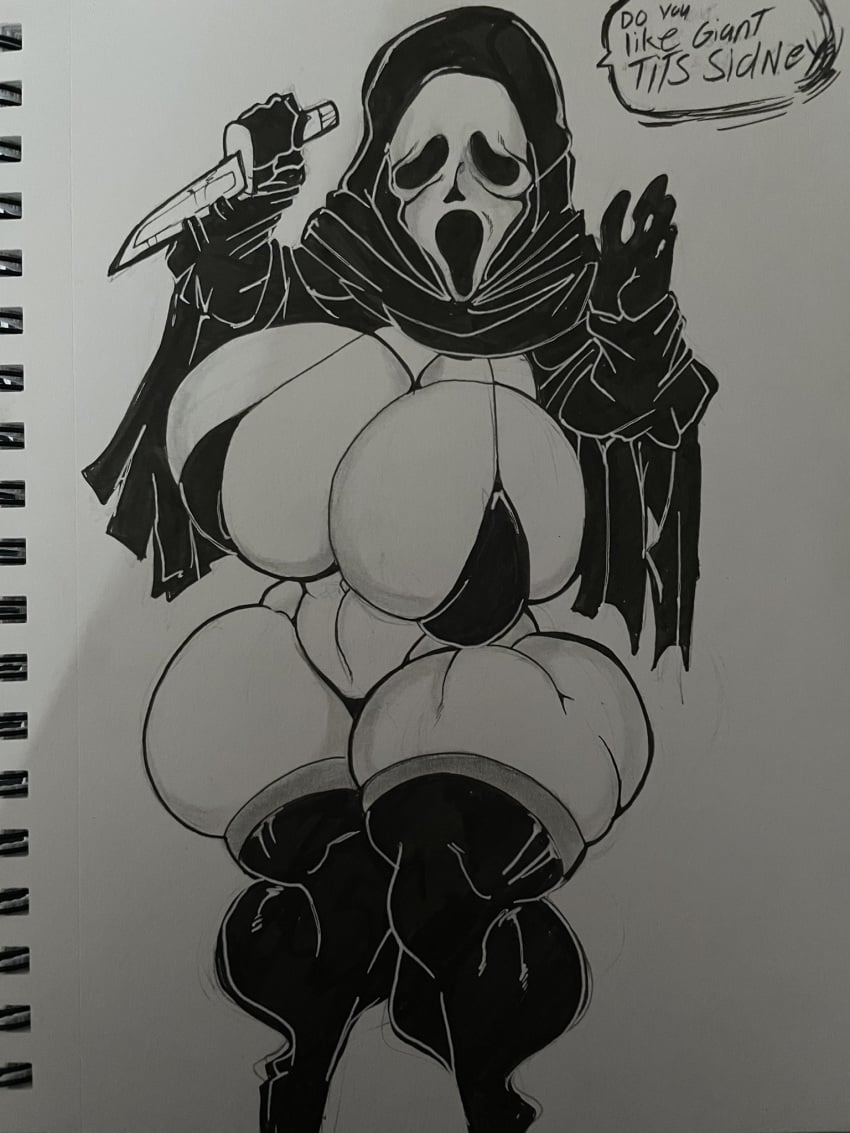 1girls big_breasts bikini bikini_bottom bikini_top breasts breasts dialogue enormous_breasts female female_ghostface female_only ghostface gigantic_breasts horror hourglass_figure huge_breasts huge_hips knife recoms scream_(franchise) stockings text thick thick_thighs voluptuous voluptuous_female wide_hips