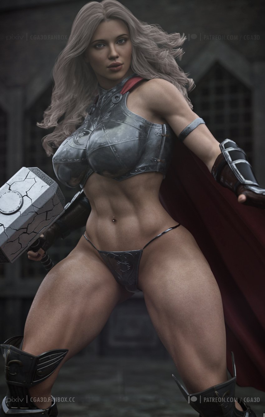 1girls 3d 3d_(artwork) abs athletic athletic_female big_breasts bikini_armor black_widow_(marvel) blonde_female blonde_hair blue_eyes breasts busty cape celebrity cga3d cosplay crossover_cosplay curvy cute daz3d daz_studio erotichris female female_focus female_only fusion fusion_character gauntlets hammer hourglass_figure human human_only impractical_armor lady_thor lady_thor_(cosplay) large_breasts light-skinned_female light_skin looking_at_viewer marvel marvel_cinematic_universe mjolnir muscular natasha_romanoff navel_piercing pawg pierced_belly_button realistic realistic_textures scarlett_johansson smug smug_expression solo solo_female thick thick_ass thick_thighs thong thor:_love_and_thunder thor_(series) weapon wide_hips