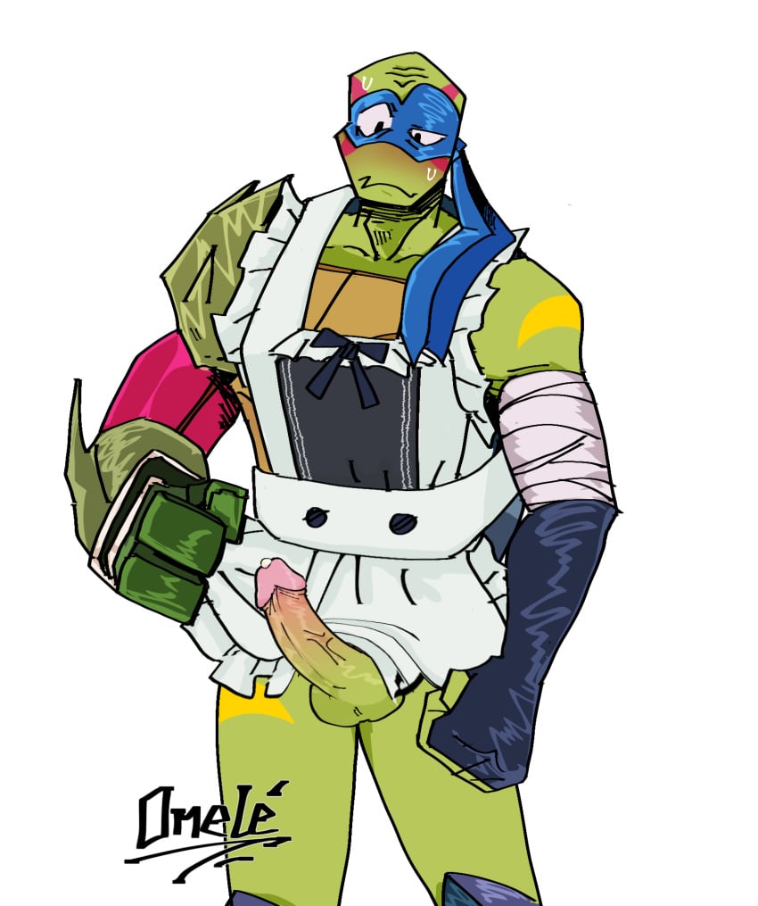 apron_lift blushing crossdressing crossdressing_male dilf furry leonardo leonardo_(tmnt) maid maid_uniform penis rise_of_the_teenage_mutant_ninja_turtles rise_of_the_teenage_mutant_ninja_turtles:_the_movie rottmnt sweat tmnt