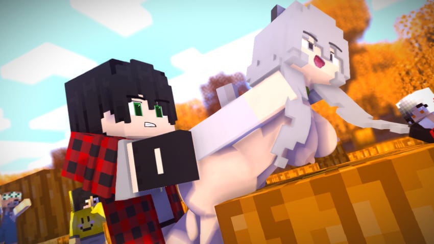 autumn big_ass big_butt big_penis black_hair female green_eyes grey_eyes grey_hair light_skin lucy_the_wolf mine-imator minecraft mystic100 mystic_(mystic100) pale_wolf_(minecraft) pumpkin sex tongue_out wolf_(minecraft) wolf_girl