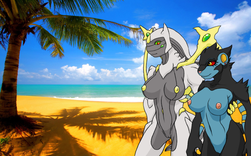 anthro arceus breasts color day female female_only fur furry interspecies januspeldragon luxray multiple_females nipples nude outdoors pokemon pokemon_(species) rule_63 standing tagme vulva