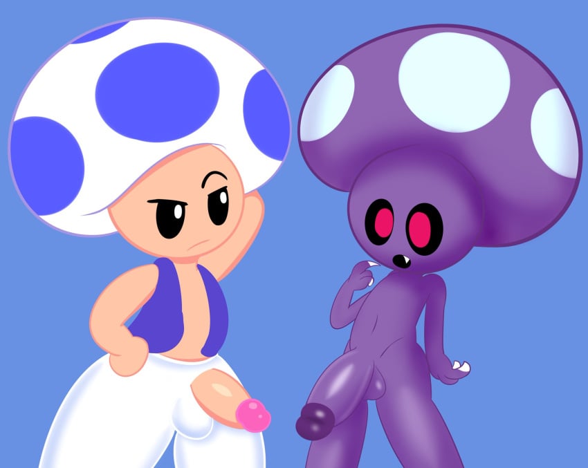 balls duo elemental_creature elemental_humanoid fungi_fauna fungi_humanoid fungus gay genitals hi_res humanoid male male/male male_only mario_(series) mario_and_luigi_(series) mark_m nintendo penis purple_body red_eyes shroob toad_(mario) video_games