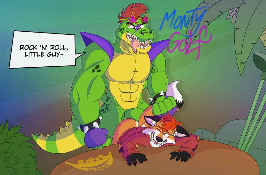 2boys absurd_res alligator alligatorid anal anal_sex anthro canid canine clothing crocodile crocodilian crocodylid duo five_nights_at_freddy's five_nights_at_freddy's:_security_breach fox from_behind_position fur furniture garogenxs_(character) gay gay_sex golf_club green_body green_scales hair hi_res invalid_background male male/male mammal montgomery_gator_(fnaf) orange_body orange_fur palm_tree penetration plant purple_clothing red_clothing red_eyes red_hair reptile rogerwoof scales scalie scottgames sex sofa speech_bubble spikes steel_wool_studios table tail tongue tongue_out torn_clothing tree yellow_body yellow_skin