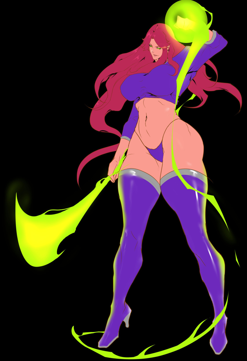 1girls alien alien_girl alien_humanoid big_breasts boots breasts cartoon_network curvaceous curvy curvy_body curvy_figure dc dc_comics green_eyes high_heel_boots high_heels huge_boobs huge_breasts long_hair long_hair_female orange_skin red_hair shirt solo solo_female solo_focus starfire superhero superheroine superpowers sword tagme teen_titans tenchizone thick_thighs thighs thong