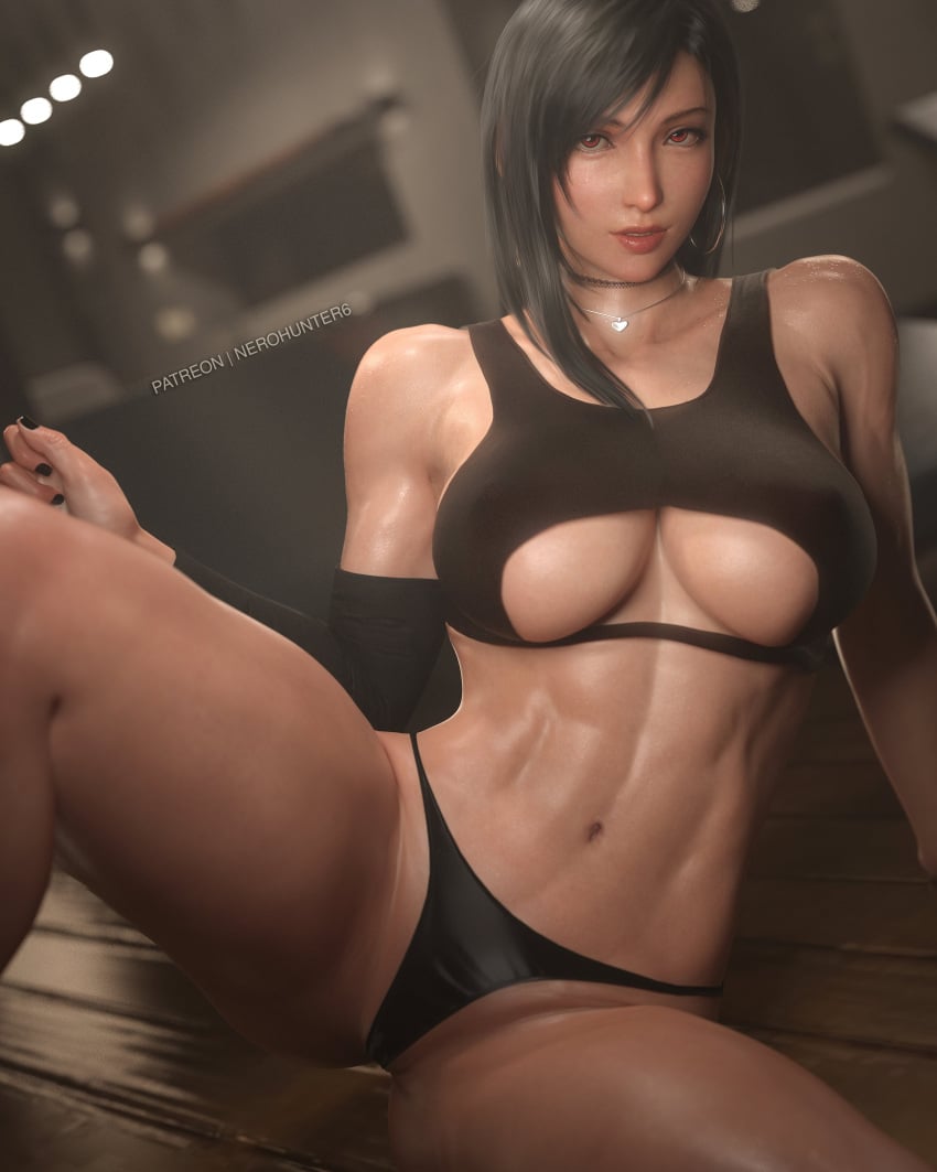 1girls 3d abs absurdres ass big_ass big_breasts black_hair black_nail_polish black_nails bra breasts earrings female female_only final_fantasy final_fantasy_vii final_fantasy_vii_remake fit fit_female hard_nipples highres huge_breasts lingerie long_hair nail_polish nerohunter6 realistic red_eyes solo square_enix thick_thighs thong tifa_lockhart toned toned_female voluptuous voluptuous_female