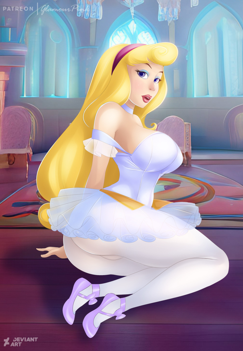 arms aurora_(sleeping_beauty) big_breasts blonde_hair breasts disney disney_princess female female_only glamourpink legs lips lipstick long_hair looking_at_viewer patreon princess royalty sleeping_beauty_(1959_film)