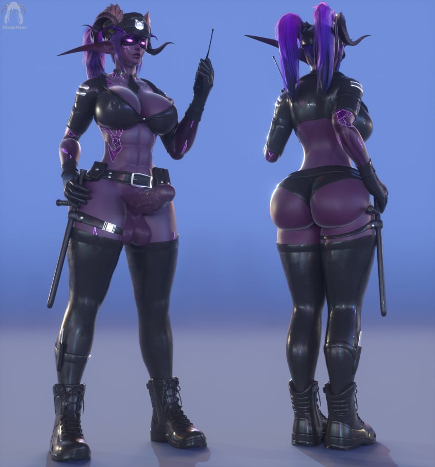 1futa 3d abs athletic_futanari balls big_balls big_penis blindfold demon demon_hunter demonhunter_(warcraft) derpynaut elf elf_ears futa_cock futa_only futanari gloves glowing horns huge_breasts latex night_elf night_elf_futa nilania police_uniform purple_hair purple_skin tattoo warcraft world_of_warcraft