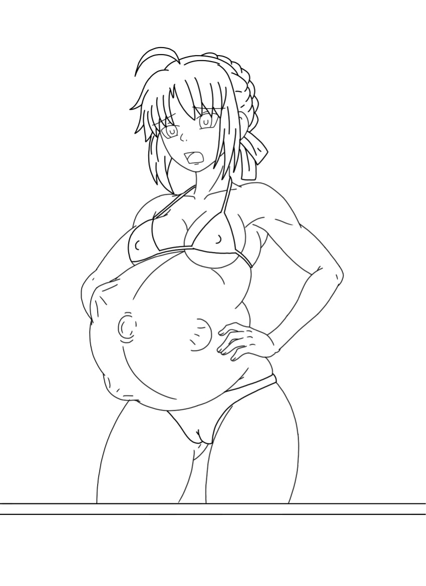 1female artoria_pendragon danodrawings digital_media_(artwork) fate/grand_order fate/stay_night fate_(series) fetal_movement huge_belly line_art pregnant pregnant_belly pregnant_female ready_to_pop saber solo_female