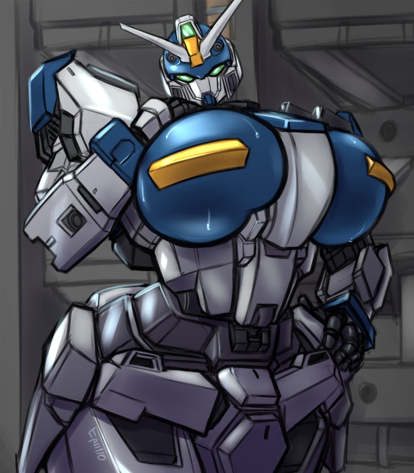 1girls big_breasts duel_gundam epsi110 gundam huge_breasts humanoid mecha mechanical mobile_suit posing_for_the_viewer robot robot_girl thick_thighs