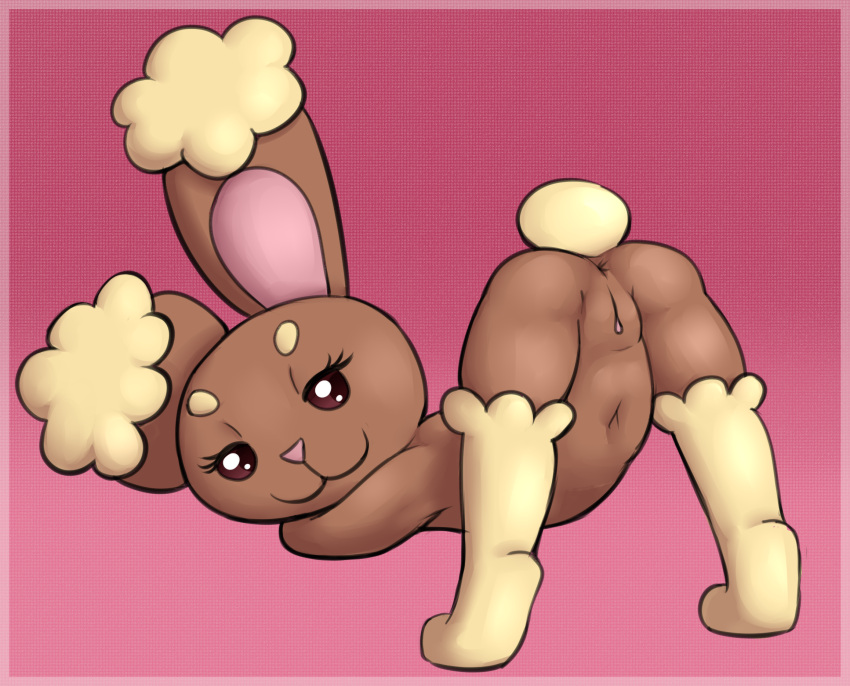 :3 anthro anus ass ass_up brown_body brown_fur buneary cotton_tail female fur generation_4_pokemon genitals heshieokf hi_res lagomorph looking_at_viewer looking_back mammal navel nintendo nude pinup pokemon pokemon_(species) pose presenting presenting_anus presenting_hindquarters presenting_pussy pussy shaved_pussy solo tail wool_(fur)