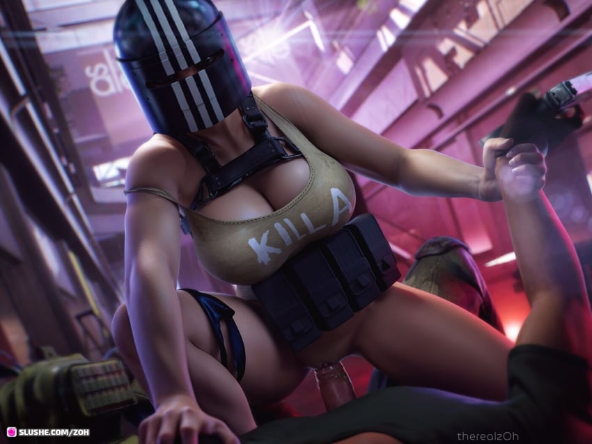 1boy 1girls 2023 3d bottomless clothed clothing cowgirl_position depth_of_field dutch_angel escape_from_tarkov female female_focus femdom gun helmet holding_gun holding_object holding_weapon killa_(escape_from_tarkov) large_breasts pistol rule_63 straight therealzoh vaginal_penetration vaginal_sex zoh