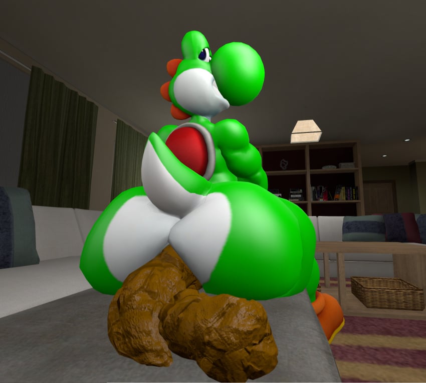 3d_(artwork) anthro ass big_butt boots bottomless chair clothed clothing digital_media_(artwork) dinosaur dragon feces footwear furniture happy hi_res huge_butt living_room male mario_(series) nintendo nude on_chair partially_clothed pooping_on_sofa rear_view reptile saddle scalie scat shoes sitting sitting_on_chair smile smiling_at_viewer smirk smirking_at_viewer solo source_filmmaker tecbuttlovefa yoshi yoshi_(character)