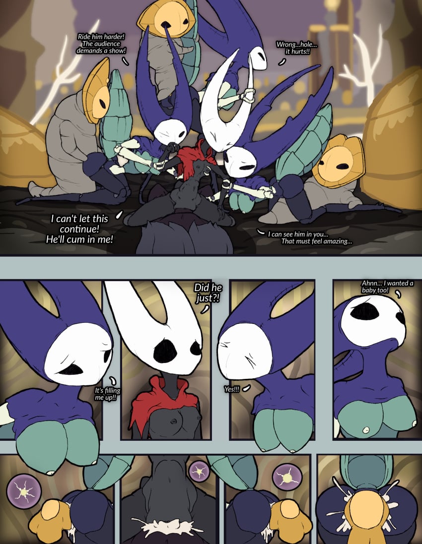 absurd_res anal anthro arthropod assisted_rape audience bodily_fluids breasts clothing comic cowgirl_position cum cum_in_ass cum_in_pussy cum_inside dialogue doggy_style exhibitionism exposed_breasts female female/female forced from_behind_position from_front_position genital_fluids godseeker group hi_res hollow_knight hornet hornet_(hollow_knight) hymenopteran impregnation incest insects male male/female mantis mantis_lord on_bottom on_top pornwhal protagonist_(hollow_knight) rape sex standing standing_sex stomach_bulge team_cherry torn_clothing unwanted_cum_inside unwanted_ejaculation vaginal_penetration vespid wasp wrong_hole