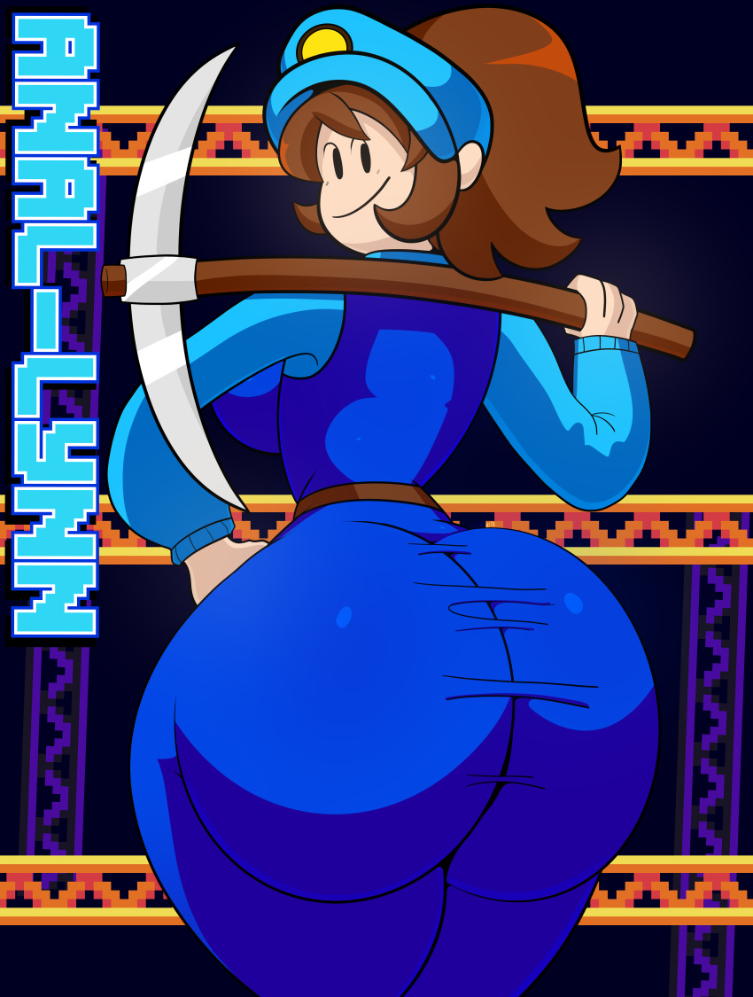 1girls alternate_version_at_source alternate_version_available annalynn annalynn_(series) ass big_ass big_breasts big_butt brown_hair bubble_ass bubble_butt clothed clothing fat_ass female female_only huge_breasts la_sandia miner mob_face no_sex pickaxe pixel_art simple_background smile smiling_at_viewer solo solo_female stockings tagme thick_thighs tight_clothes tight_clothing tight_fit tight_pants