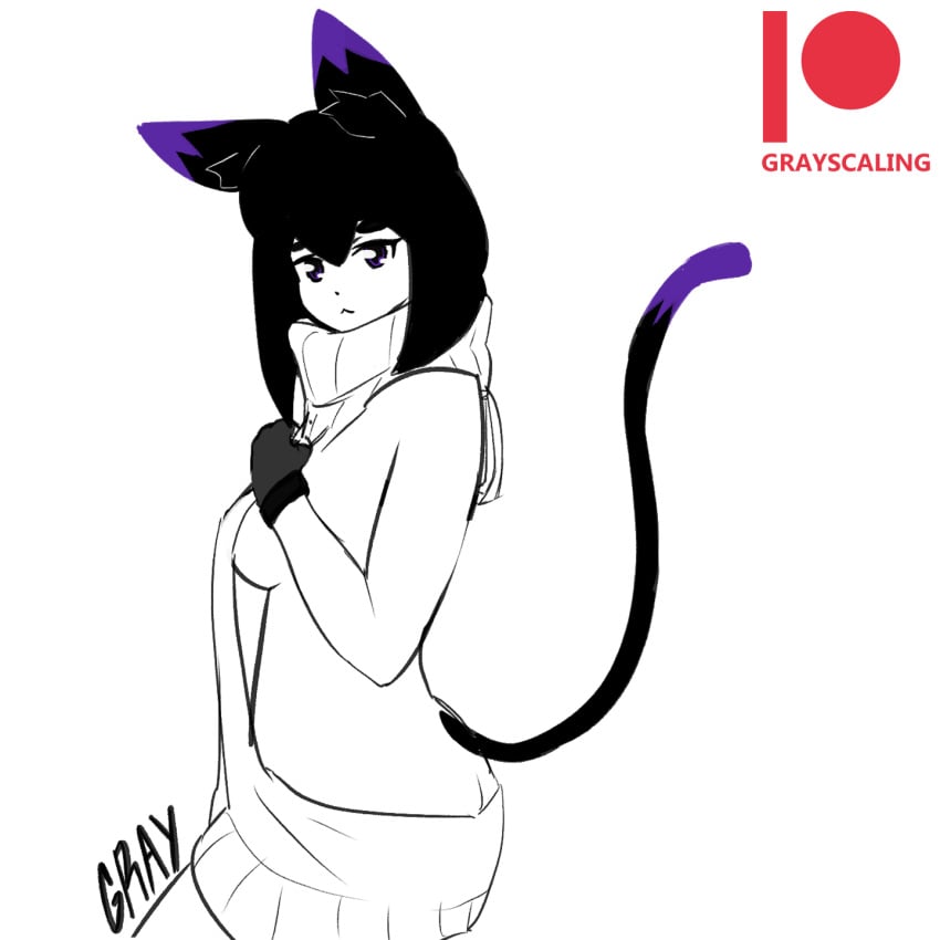 1girls artist_name barely_covered barely_covered_breasts black_ears black_hair black_tail cat_ears cat_tail catgirl clothing feline female female_focus female_only gray_scaling_(artist) gray_scaling_(copyright) looking_at_viewer plum_(gray_scaling) purple_ear_tips purple_ears purple_eyes purple_tail purple_tail_tip simple_background solo sweater thick_thighs virgin_killer_sweater white_background