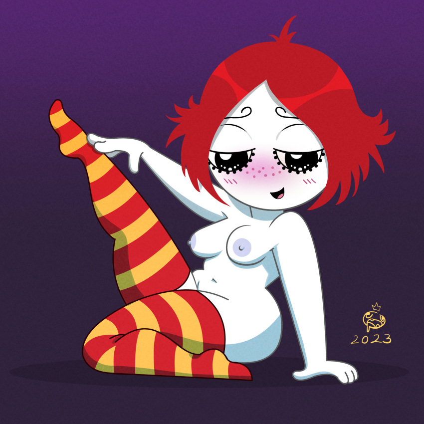 1girls blush bottomless chubby freckles functionally_nude imminent_sex looking_at_viewer ruby_gloom ruby_gloom_(franchise) seductive striped_legwear tlajolote_(artist) topless