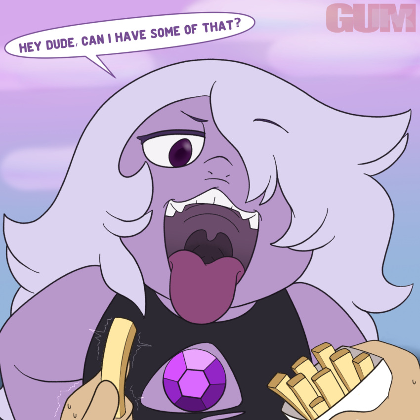 1girls amethyst_(steven_universe) bee-blues cartoon_network french_fries fries gem_(species) mawshot mouth_fetish mouth_open mouth_shot open_mouth pov steven_universe throat tongue tongue_out uvula