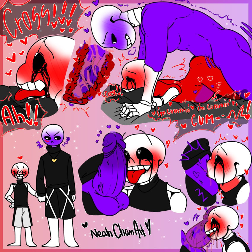 2d alternate_universe animated_skeleton artist_name balls_deep blush color cross_sans dialogue ectobody ectopenis english english_dialogue english_text heart heart-shaped_pupils killer_sans killertale male_penetrating neahchanart oral_sex purple_blush purple_body red_blush red_body sans sans_au sanscest skeleton tagme text uncensored undertale undertale_(series) undertale_au xtale