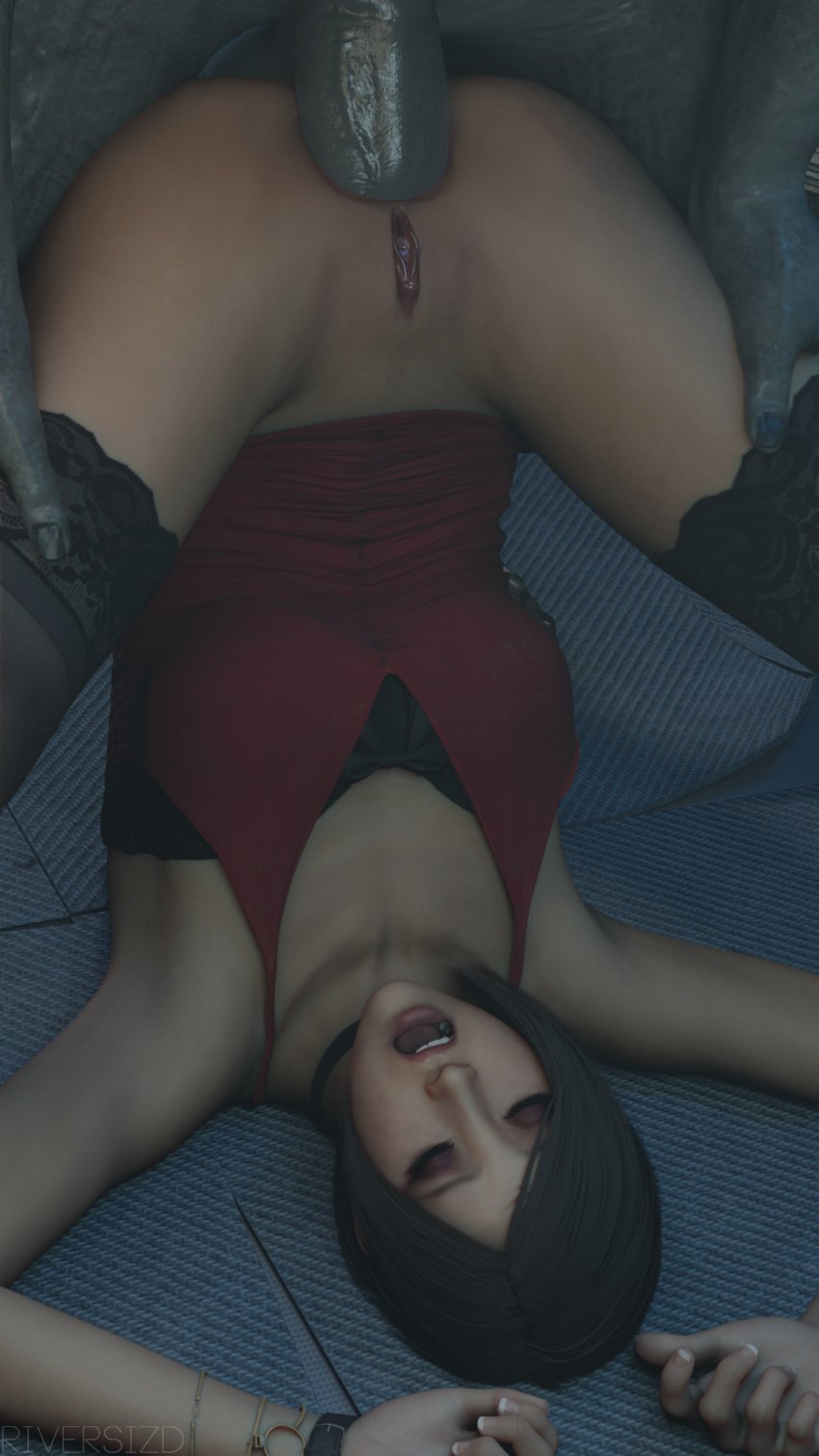 3d 3d_(artwork) ada_wong anal armpits closed_eyes clothed clothed_female_nude_male clothed_sex clothing dress female female_focus female_penetrated moaning monster mr_x no_panties on_floor open_mouth penetration penis piledriver_position pussy resident_evil resident_evil_2 resident_evil_2_remake riversizd sex spread_legs thighhighs thighs tyrant