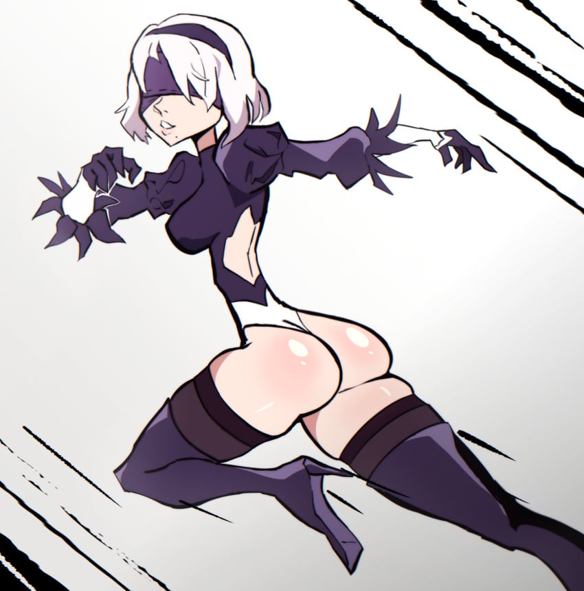 ass ass_focus blindfold croian234 drupeneassot leotard nier:_automata thighhighs white_hair yorha_2b