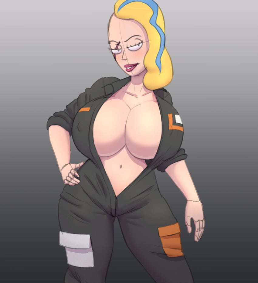 1girls 2d adult_swim beth_smith blonde_hair child_bearing_hips cleavage colossal_breasts diklonius eyebrow_piercing female female_only giant_breasts hi_res huge_breasts jumpsuit looking_at_viewer mature_female milf nipples_visible_through_clothing piercing rick_and_morty round_breasts scar_across_eye shaved_side sketch solo space_beth thick_thighs wide_hips