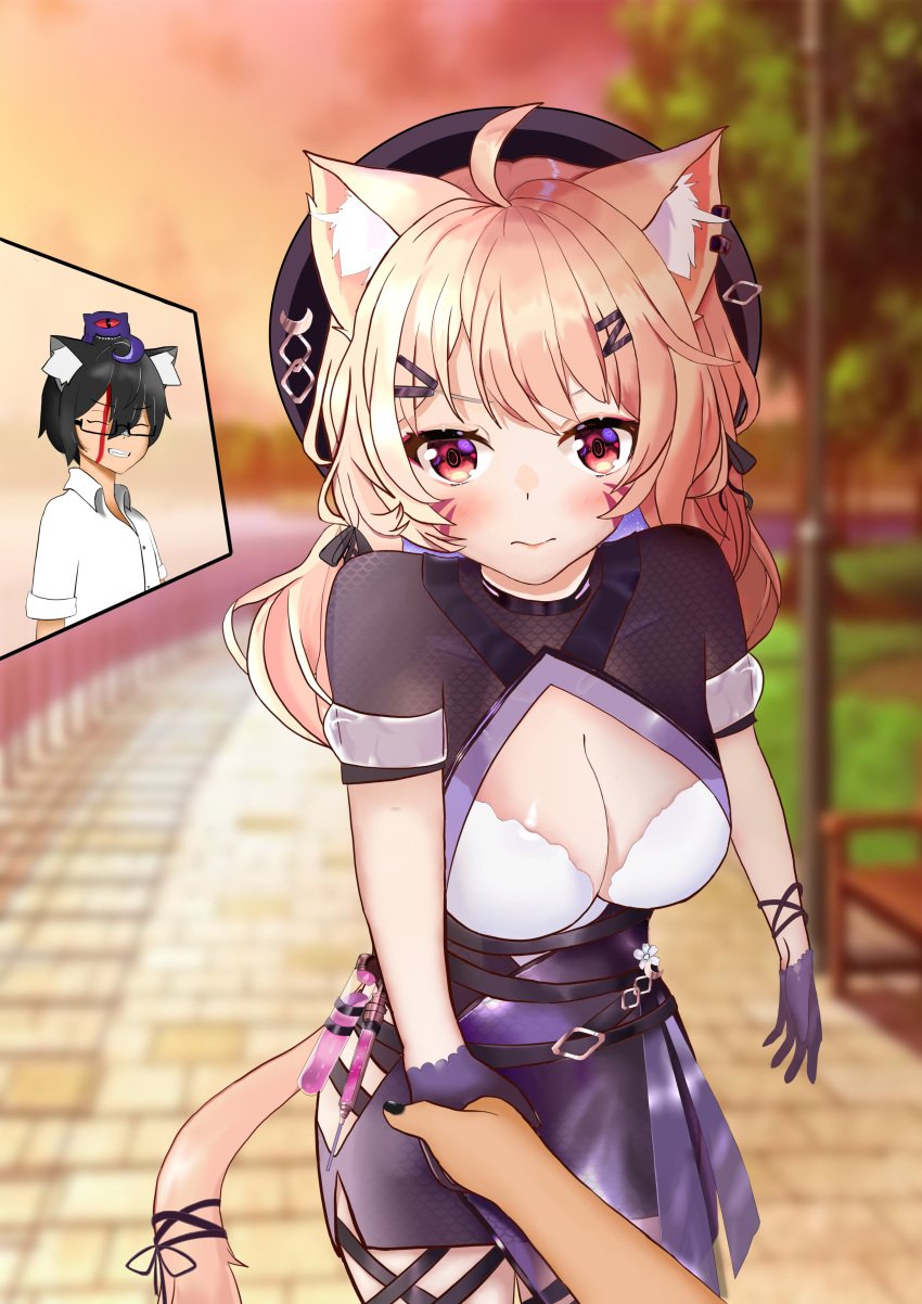 blonde_hair cat_ears catgirl face_markings female_only red_eyes squchan_(vtuber) virtual_youtuber vyugen