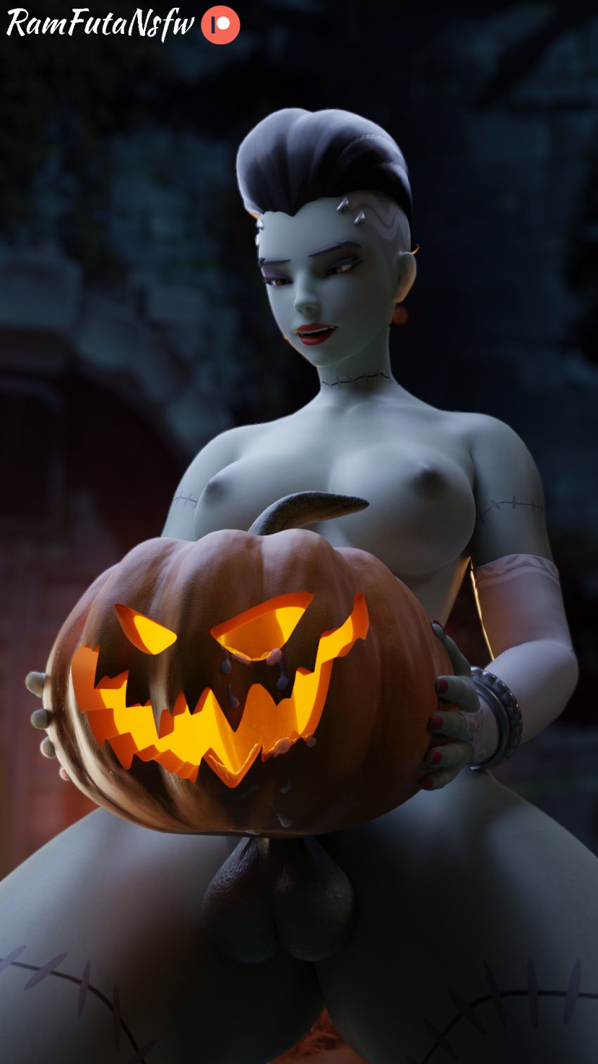 3d artificial_vagina bride_sombra cum fucking_pumpkin futa_only futanari gocktober improvised_sex_toy masturbation overwatch penis pumpkin pumpkin_masturbation ramfutansfw self_upload sitting solo sombra