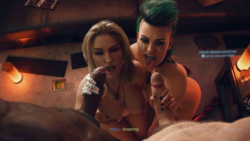 2boys 2girls 3d alt_cunningham bisexual bisexual_female cock_hungry cock_worship cum cum_in_mouth cum_swallow cyberpunk_2077 dark-skinned_male dark_skin dinoboy555 faceless_male female hand_on_breast handjob interracial male open_mouth orgy partial_male rogue_amendiares sex