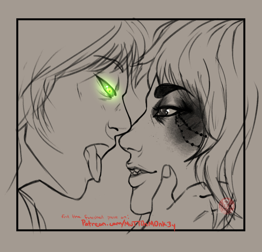 green_eyes iimuttonii kissing male/female male_kissing open_mouth submissive_male