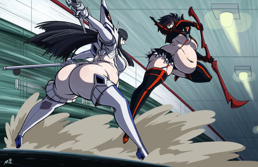 axel-rosered bbw big_ass big_belly big_breasts chubby chubby_female fat fat_woman fighting flabby_belly junketsu kill_la_kill kiryuuin_satsuki matoi_ryuuko senketsu weight_gain