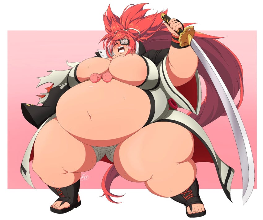 angry baiken bbw big_belly big_breasts bloated_belly eyepatch fat female female_only flabby_arms flabby_belly guilty_gear morbidly_obese morbidly_obese_female obese obese_female ssbbw sword towelsne