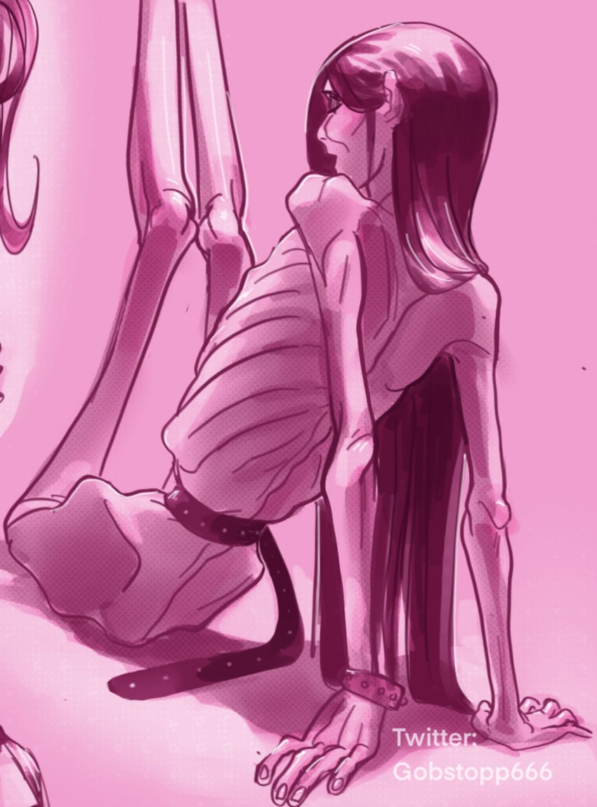 1girls anorexia anorexianevrosa anorexic black_hair body_horror boney_hips celebrity emo eugenia_cooney gobstopp666 gobstopp666_(artist) legs_up pink real_person skinny skinny_female small_breasts uncensored