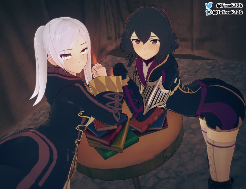 2girls 3d ass ass_in_dress bent_over big_ass black_hair book breasts brown_eyes candle cloak dress fefreak726 female female_only fire fire_emblem fire_emblem_awakening gloves grey_hair indoors long_hair looking_at_viewer looking_back medium_breasts medium_hair morgan_(fire_emblem) morgan_(fire_emblem)_(female) multiple_girls nintendo own_hands_together purple_eyes raised_eyebrow robin_(fire_emblem) robin_(fire_emblem)_(female) smug twintails