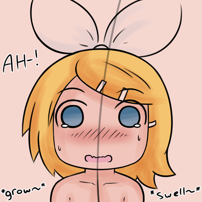 bigger_than_canvas blonde_hair breasts_bigger_than_body breasts_bigger_than_head breasts_bigger_than_torso breasts_on_floor chibi colossal_breasts enormous_breasts female gigantic_breasts huge_breasts hyper hyper_breasts immobile kagamine_rin massive_breasts short_hair tagme text tokidokisuiyobi vocaloid