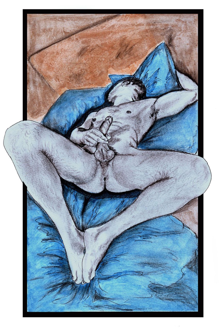 1boy bed_buddy birthday_suit cock cock_out dick fit_male gay gay_male hand_drawn handdrawn handdrawn_art hard_on jacking_off laying_down laying_on_bed male male_only masturbation mixed_media model muscular naked naked_male nude nude_male pencil pencil_(artwork) pencil_sketch sketches_by_adab