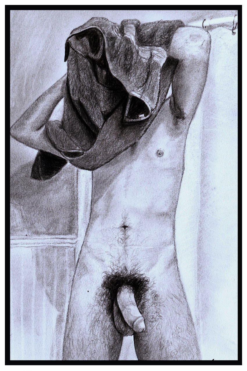 big_penis circumcised dick flaccid_penis gay gay_male hand_drawn naked naked_male pencil pencil_(artwork) pencil_sketch sketches_by_adab towel towel_boy towel_only