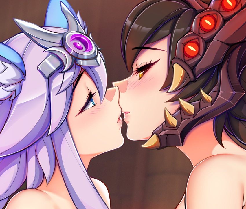 2girls female female_only ikkimay io_(paladins) kissing lips nose paladins vora_(paladins) yuri