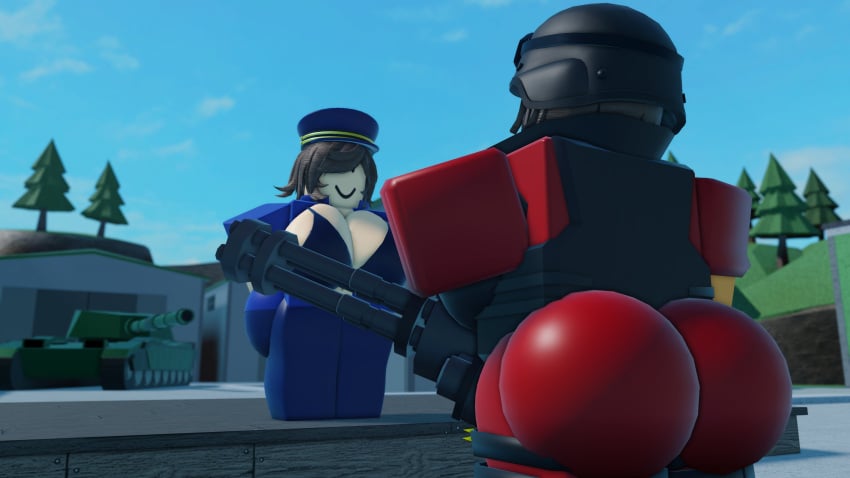 2girls 3d anarchy_rr34 clothed commander_(tds) exposed_breasts genderswap_(mtf) gun imminent_facesitting minigun minigunner_(tds) redhotchillitea roblox roblox_game robloxian rule_63 tagme tank tower_defense_simulator